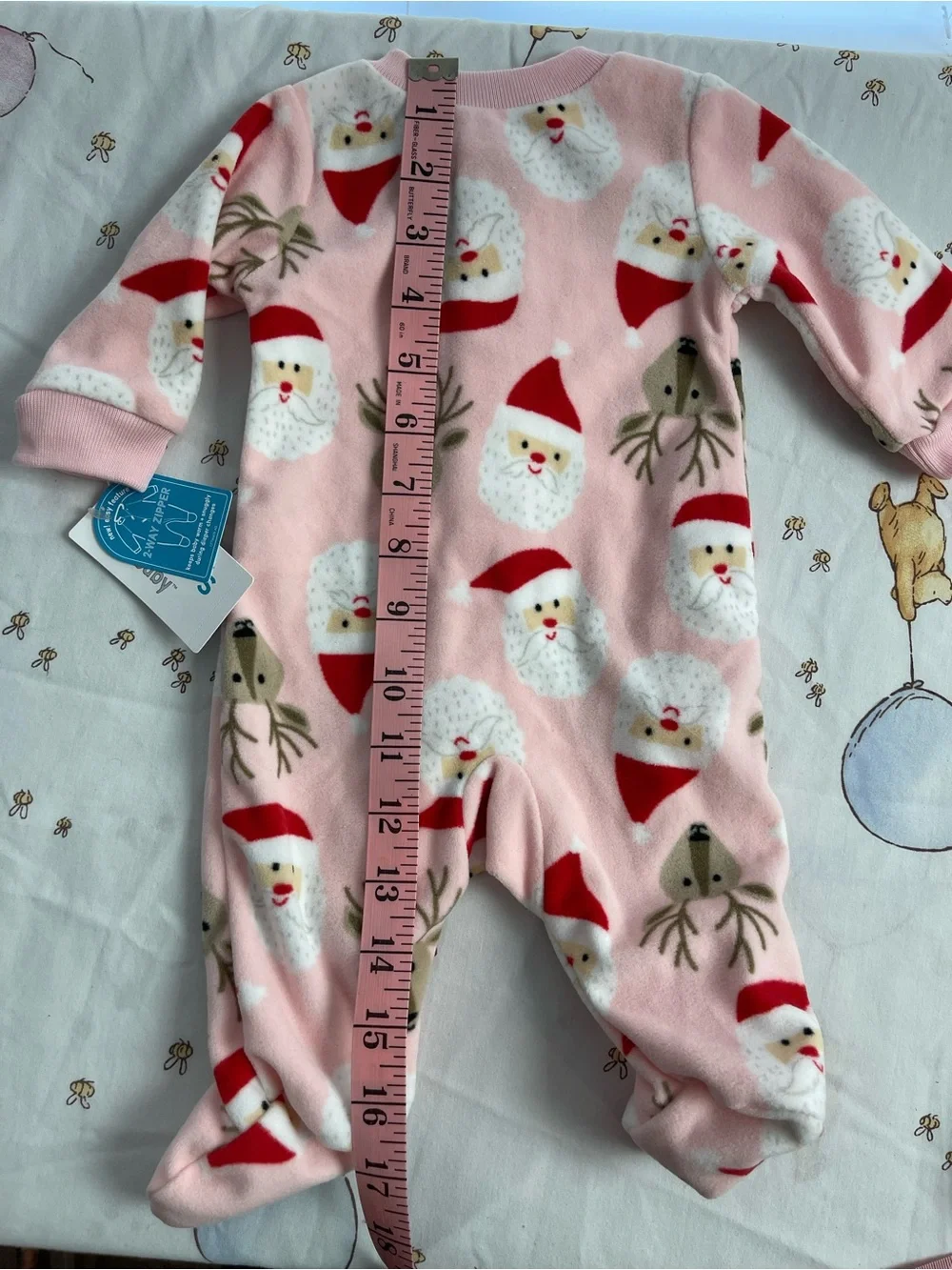 Carter's Pink Fleece Santa & Reindeer Footed One-Piece